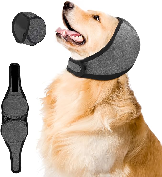 Jorme Upgraded Dog Ear Muffs for Noise Protection & Bath, No Shake EarWrap, Grooming & Anxiety Relief, with Soundproof Sponge