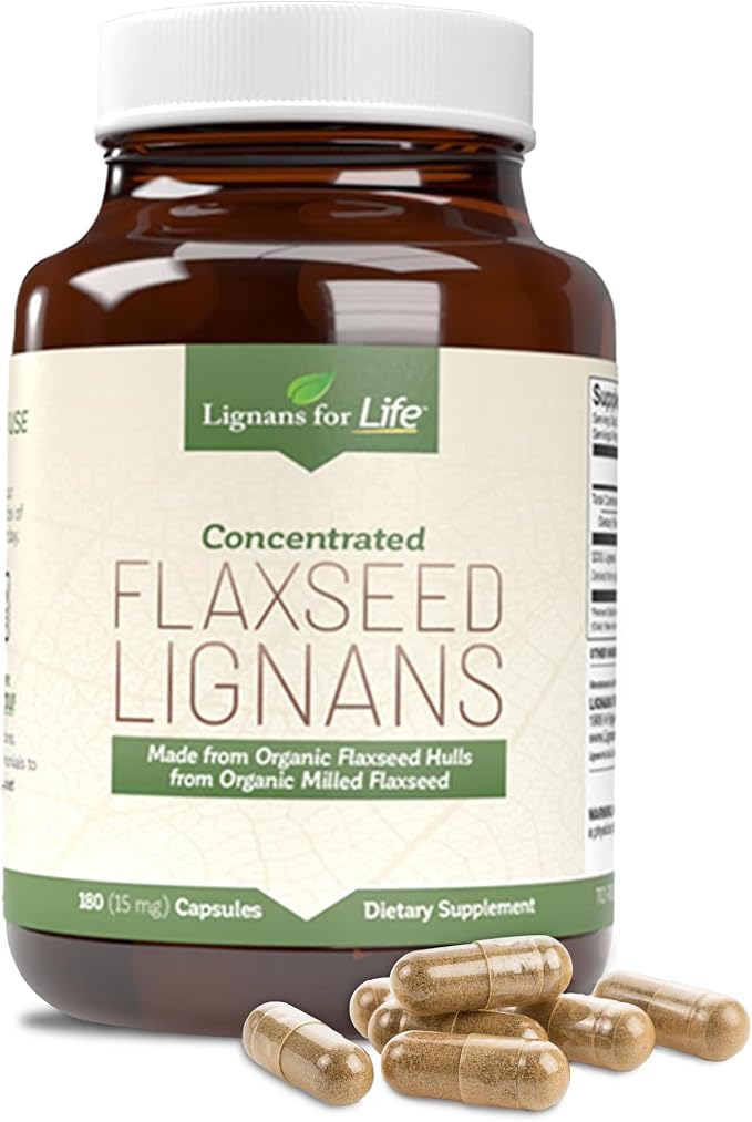 Flaxseed Lignans for Dogs & People + SDG - Omega 3 Fatty Acids, High Fiber Antioxidants - Improve Shiny Coat, Digestive & Heart Health for Dogs, 15mg, 180 Flaxseed Capsules, 1 Pack