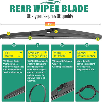 24" 16" 12" Windshield Wiper Blades Replacement for Chevy Chevrolet Spark 2013 2014 2015 Premium All Weather Front Rear Wipers Set - OEM Quality (Pack of 3)