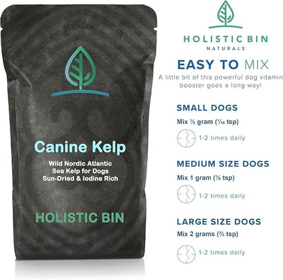 Holistic Bin Canine Atlantic Sea Kelp Dog Food Toppers | Supplement Powder with Iodine and Minerals | Pet Essentials | For Shiny Coat and Skin Wellness | Gut Flora & Oral Freshness | Canine Kelp (50g)