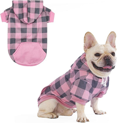 KOOLTAIL Plaid Dog Hoodie Pet Clothes Sweater with Hat and Pocket for Small Medium Large Size Dogs, Soft Winter Warm Dog Cold Weather Coat, Fleece Fall Dog Hooded Sweatshirt for Puppy Cats, Pink S