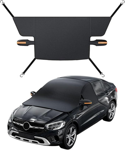 Windshield Cover for Ice and Snow, Winter Summer Sunshade with Thickened 600D Oxford Fabric, Universal Car Frost Shield Snow Cover Windshield Protector Yellow Earmuffs with Four Straps