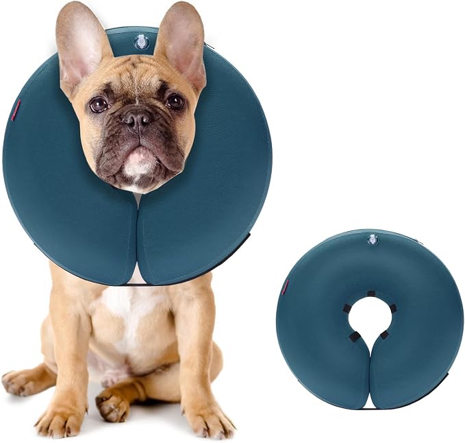MIDOG Inflatable Dog Cone, Soft Donut Recovery Collar Alternative After Surgery to Help Prevent Licking, Comfy E Collar with Neck Pillow Design, Blue, M+