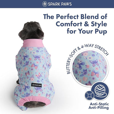 Spark Paws Dog Pajama, Dog Recovery Suit Male, Onesie, Ultra-Soft and 4-Way Stretch, for Small Medium and Large Breed - Butterfly Dreams - XL