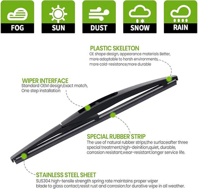 PARRATI® 14 Inch Rear Wiper Blade Replacement for 2003-2024 Subaru Forester 2019-2024 Ascent 2005-2019 Outback 2004-2024 Impreza/2007-2011 Honda CRV 2007-2020 Fit,All-Season Windshield Wiper(14-B)