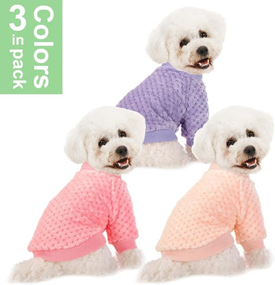 POMIU Dog Sweater, Dog Sweaters for Small Medium Dogs or Cat, Warm Soft Flannel Pet Clothes for Dogs Girl or Boy, Dog Shirt Coat Jacket (Peach+Purple+Rose, Medium)