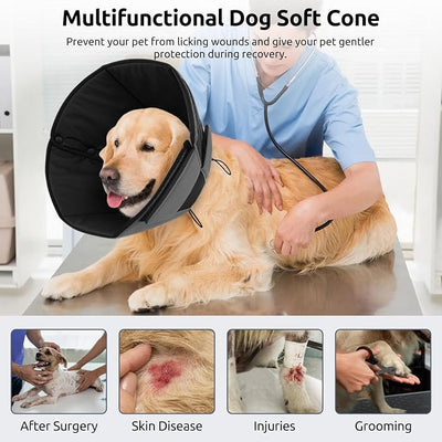 Queenmore Dog Cones for Medium Dogs, Soft Dog Cone Collar After Surgery, Pet Cone for Dogs Wound Care, Spay, Neuter, Breathable Pet Surgery Collars & Cones, Grey M