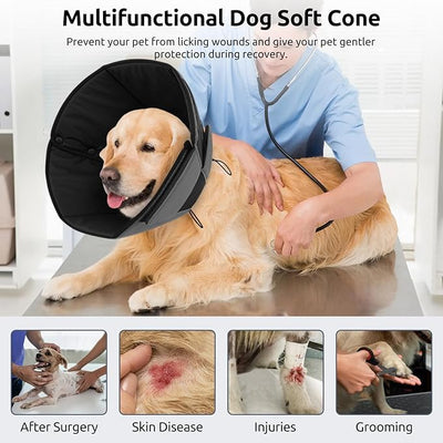 Queenmore Dog Cone XL, Soft Dog Cones for Large Dogs After Surgery, Cone for Dogs to Stop Licking, Elizabethan Collar for Pet, Alternative to Recovery Collar for Large Breeds, Grey XL