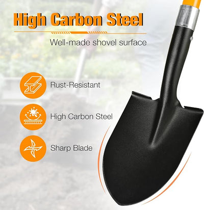 28-Inch Mini Garden Shovel, Kids Small Shovel, Fiberglass Handle with D-Grip & Alloy Steel Head for Car Emergency Kit, Beach, Planting & Light Duty Digging (Orange)