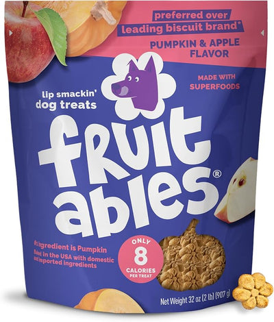 Fruitables Baked Dog Treats, Healthy Pumpkin Treat for Dogs, Low Calorie & Delicious, Made Without Wheat, Corn and Soy, Made in the USA, Allergy Friendly, Pumpkin and Apple Flavor, 32 oz