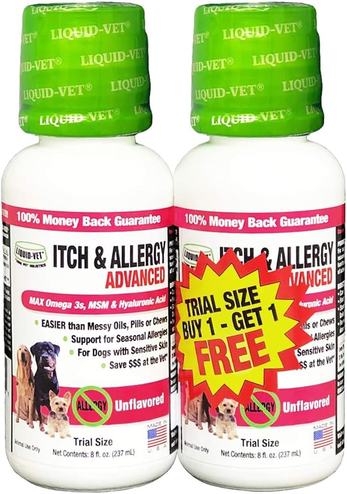 LIQUID-VET K9 Itch & Allergy Advanced Formula, Anti-Itch & Allergy Support with Omega-3s Fish Oil, MSM, Vitamin E, and Hyaluronic Acid - Dog Care Essentials for Dry, Sensitive Skin