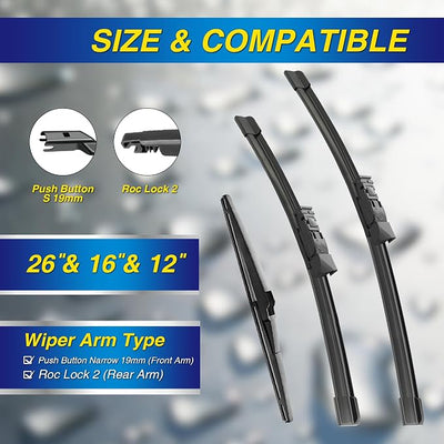 5 PLUS® Silicone Windshield Wipers Replacement for Lexus NX200t 2015-2017 NX300 2018-2021 NX300h 2015-2021 Wiper Blades(Set of 3),Automotive Replacement Windshield Wiper Blades For My Car-26"/16"/12"