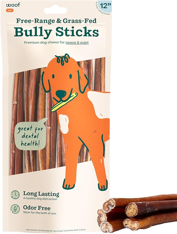 Bully Sticks Dog Treats - Chew Sticks for Dogs - Long-Lasting Dog Chew Treats - Made with Free-Range, Grass-Fed Beef - 12" Sticks - 10pk