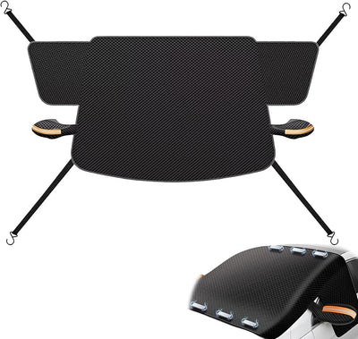 Ultra Wide Design and Thick Car Windshield Snow Cover - All-Weather Anti Frost, Anti Snow and Sun Protection, with Magnetic and Strap Fixation (Yellow Reflective Strip)