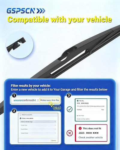 GSPSCN 12" Rear Wiper For Ford Fiesta 2019-2008，Focus 2018-2012 /Saab 9-3 2011-2006，9-5 2009-2006 /Saturn Astra 2009-2008 Original Equipment Back Windshield Wiper Blades (12-M)