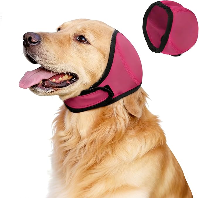 Dog Ear Muffs & No-Shake Ear Wrap – Waterproof Calming Hoodie for Thunder,Swimming, Bath & Noise Anxiety Relief | Quick-Dry Dog Head Wrap for Aural Hematoma Prevention, Grooming, Fireworks, Vet Visits