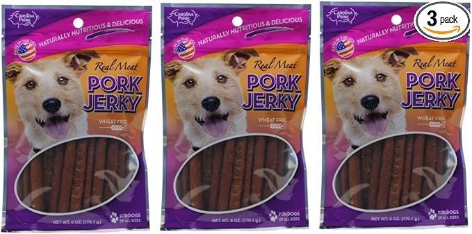 Carolina Prime 3-Pack of Real Meat Pork Jerky Wheat-Free Dog Treats, 6 Oz. Each, Made in the USA