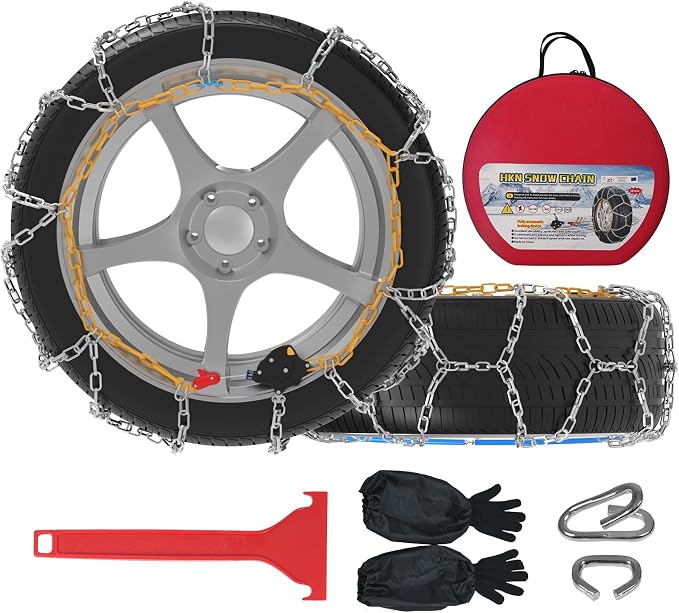Auto-Fixing Snow Chains, 30s Quick Fit Easy Installation Tire-Chains, Portable Reusable High Carbon Steel Anti Slip Tire Chain for Passenger Car, Pickup Trucks and SUV - Set of 2