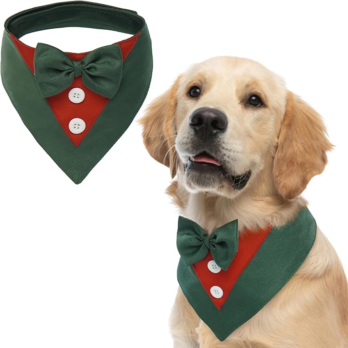 Dog Tuxedo Christmas for Large Dogs,Dog Formal Suit Dogs Attire Pet Bow Tie Puppy Party Costumes Cat Tux Outfits Pets Bandana Cosplay Adjustable Bowties Christmas Green Red XL