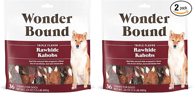 Amazon Brand - Triple Flavor Rawhide Kabobs for Dogs, Variety, 1.5 Pound (Pack of 2)