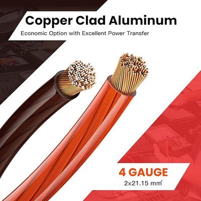 4 Gauge Battery Cable CCA Wire Kit, 15ft Each Red Black with Terminals Heat Shrink Tubes Low Voltage Primary Automotive Power Ground Cable for Car Audio Amp Subwoofer RV Wiring