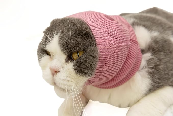 Soothing Cat Head Cover,Cat Ear Wrap Hematoma Compression Cats-Anxiety & Stress Relief - Ear Wrap for Cats Pink S
