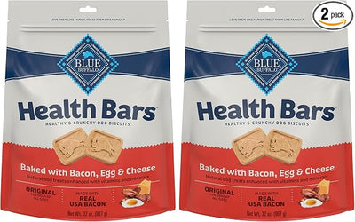 Blue Buffalo Health Bars Mini Crunchy Dog Biscuits, Oven-Baked with Natural Ingredients, Bacon, Egg & Cheese, 32-oz Bag (Pack of 2)