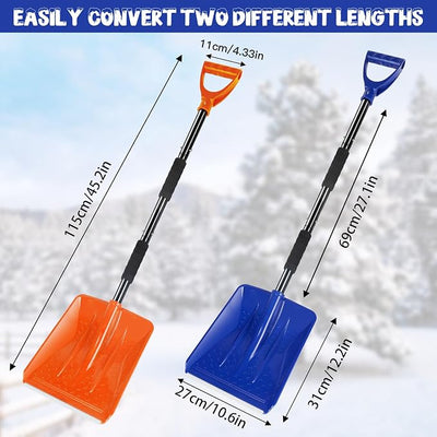 Snow Shovel，2026 Upgraded Lightweight Steel Handle Snow Removal Tool, Three-Stage Process，Kids Snow Shovel, Suitable for Emergencies, Car Driveways, Gardens, Camping (Blue