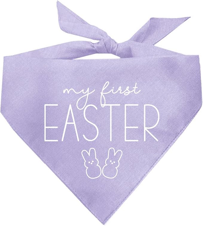 My First Easter Dog Bandana | 100% Cotton Adjustable Triangle | Made in USA | Easter Bunny | Egg Hunt| Funny Outfit Prop Photoshoot |Lavender, One Size (392)