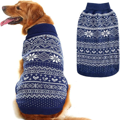 HOMIMP Argyle Dog Sweater - Warm Winter Coat for Small, Medium & Large Dogs, Ugly Puppy Sweater, Soft Coat, Pet Clothing for Boys & Girls (Medium, Blue)