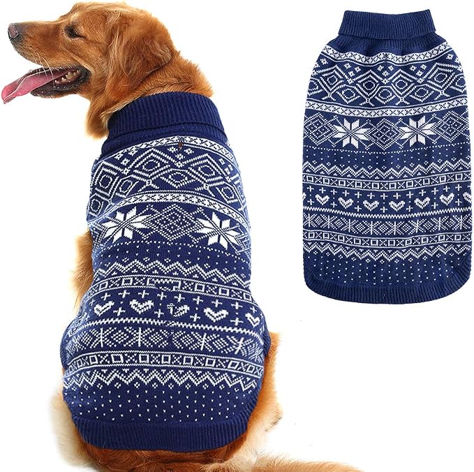 Argyle Dog Sweater - Warm Winter Coat for Small, Medium & Large Dogs, Ugly Puppy Sweater, Soft Coat, Pet Clothing for Boys & Girls (Medium, Blue)