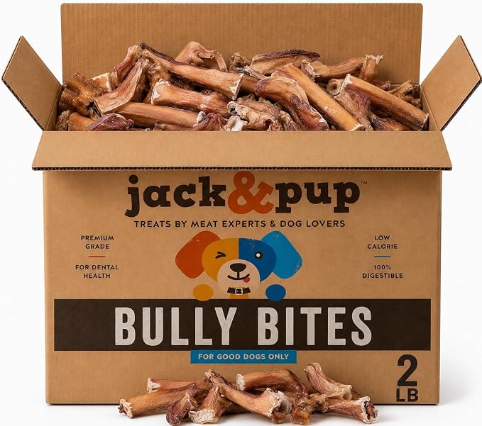 Jack&Pup Bully Bites (2 lb), Small Bully Sticks for Small Dogs, 1-3 Inch Long-Lasting Chews for Puppies, Seniors & Small Dogs
