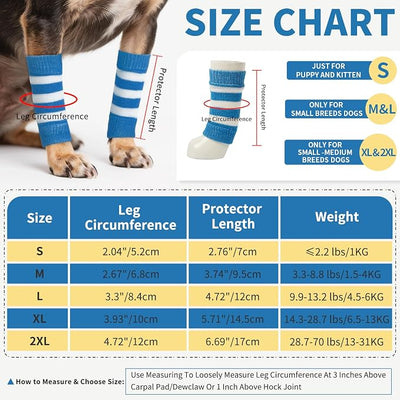 ROZKITCH Pet Dog Elbow Protector Dog Elbow Sleeve, 2PCS Front Leg and 2PCS Back Leg Knee, Elbow Wrap Leg Warmer Wrap Protector, Pet Elastic Knitted Breathable Protective BlueStripe L