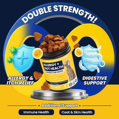 Dog Allergy Chews 200ct, Itch Relief for Dogs Anti Itch Aller Supplements Immune Chews Dog Allergies Gut Health Probiotics for Paws Itching and Licking Relief Bites for Dogs with Quercetin, Colostrum