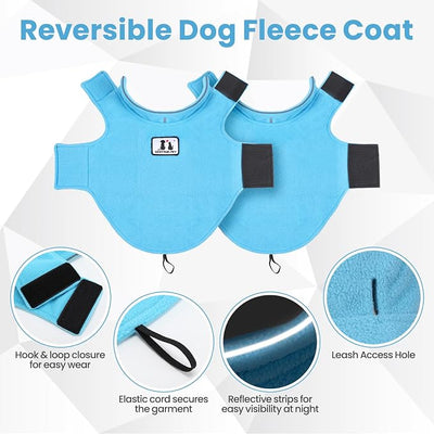 DENTRUN Reversible Dog Coat - Windproof Polar Fleece Vest with Reflective Neck Strips, Hook & Loop Closures, Sleeveless Cold Weather Jacket for Large Dogs, XL