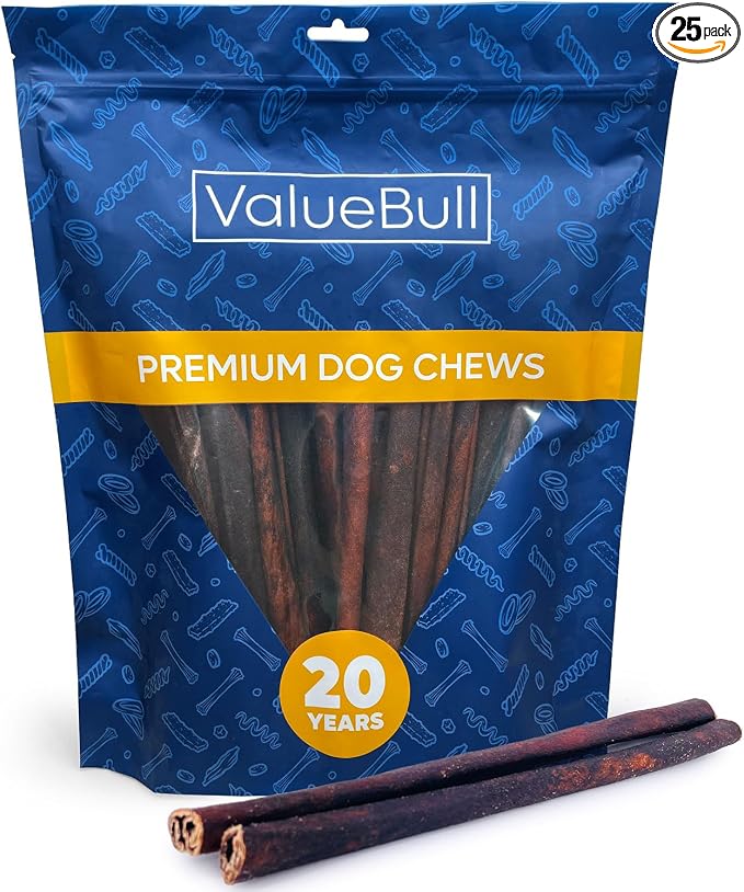ValueBull Collagen Sticks for Dogs, 12 Inch Medium Chews, Natural Long-Lasting Dog Treats, 25 Count - Supports Joints, Skin & Coat with Chondroitin & Glucosamine