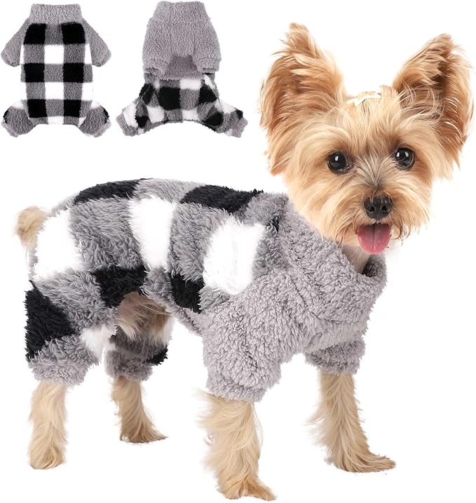 Sebaoyu Turtleneck Dog Pajamas for Small Dogs, Fleece Dog Sweater, Winter Cute Tiny Clothes Outfit Puppy Clothes Pet Jumpsuits Chihuahua Yorkie Cat Clothing,Grey,Small