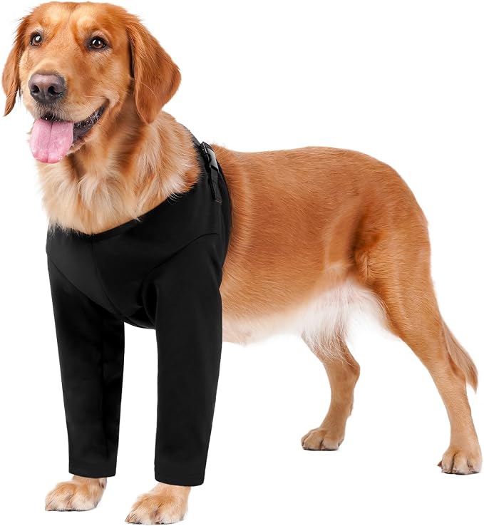 Dog Surgery Recovery Suit for Front Leg, Breathable & Soft Dog Long Front Leg Sleeve Shirt to Stop Licking, Adjustable|Comfortable Male Female Wound Cover, Pet Cone Alternative (Black, M)