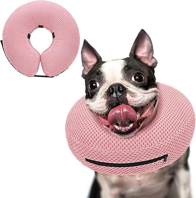Inflatable Dog Cone Collar for Dogs to Stop Licking, Dog Donut Collar After Surgery, Soft Pet Cone for Small Medium Large Dogs Pink 02 S