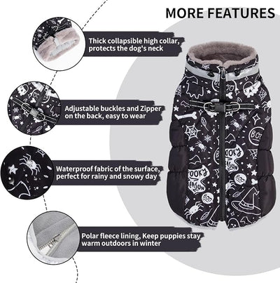 CuteBone Cozy Waterproof Thick Dog Winter Coat Doggie Jacket Warm Pet Clothes Comfortable Puffer Dog Vest for Small Medium Large Dogs with Harness Hole YRFN10M