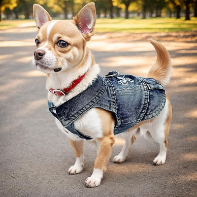 Dog Jeans Jacket Mommy's Boy Denim,Breathable Cotton Blue Pet Coat for Puppy Small Dogs Classic Overalls Male Cat Costumes Apparel Washed Vest Clothes Outfit T-Shirts（Small）