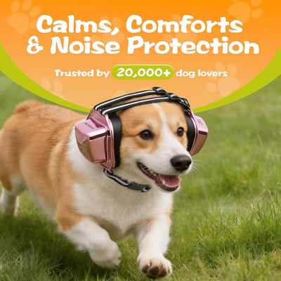 PETSEAR Dog Ear Muffs Noise Protection,Dog Headphones Noise Cancelling 29dB NRR with Magnetic Buckle & Electroplated Finish, Anti-Anxiety Earmuffs for Fireworks,Thunderstorms,Travel(Rose Gold,XS)
