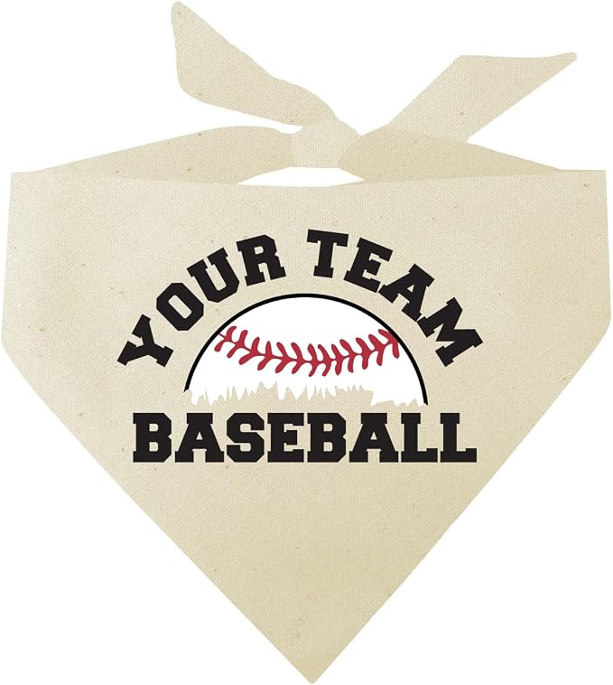 Custom Baseball Team Dog Bandana | 100% Unbleached Cotton Adjustable Triangle | Made in USA | Personalized | Sports Fan | Game Day |Natural, X-Small (1431)