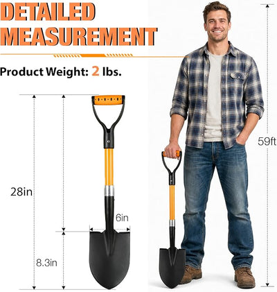 28-Inch Mini Garden Shovel, Kids Small Shovel, Fiberglass Handle with D-Grip & Alloy Steel Head for Car Emergency Kit, Beach, Planting & Light Duty Digging (Orange)