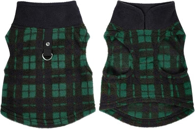Rbenxia 1 PC Plaid Dog Sweaters with Leash Ring Soft Fleece Vest Dogs Pullover Warm Jacket Pet Dogs Clothes Winter Dog Outfits for Small Puppy Cat Pets (Green and Black, Medium)