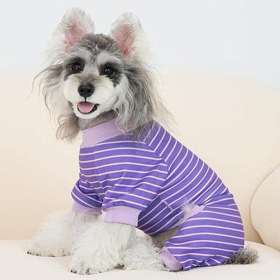 XPUDAC 4 Pack Dog Pajamas Striped Dog Clothes for Small Medium Dogs Girl Boy Comfy Puppy Outfit Doggy Jammies Onesie Pet Costume, Purple, Pink, Orange, XL