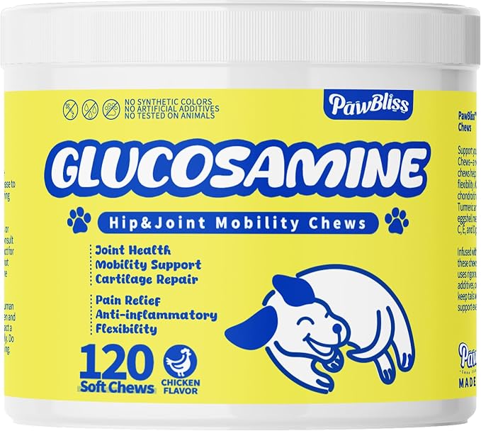 Glucosamine Joint Supplement for Dogs Joint Pain Relief – Glucosamine Chondroitin MSM & Turmeric Hip & Joint Support Chews for Large & Senior Dogs – 120 Ct