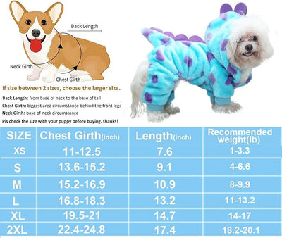 Dinosaur Costume for Small Dogs and Cats, Dog Hoodies Cold Weather Coat,Dog Pajamas for Christmas Halloween