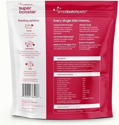 smallbatch Freeze Dried Dog Treats, Superfood Food Topper Beef Bites for Dogs & Cats, Probiotics, Organic Ingredients, High Protein, Grain Free Healthy Treat Food Topper, Made in the USA, 18 oz Bag