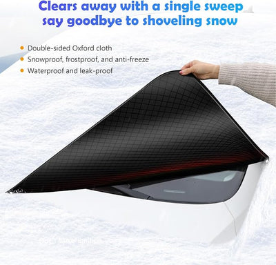 Ultra Wide Design and Thick Car Windshield Snow Cover - All-Weather Anti Frost, Anti Snow and Sun Protection, with Magnetic and Strap Fixation (Green Reflective Strip)